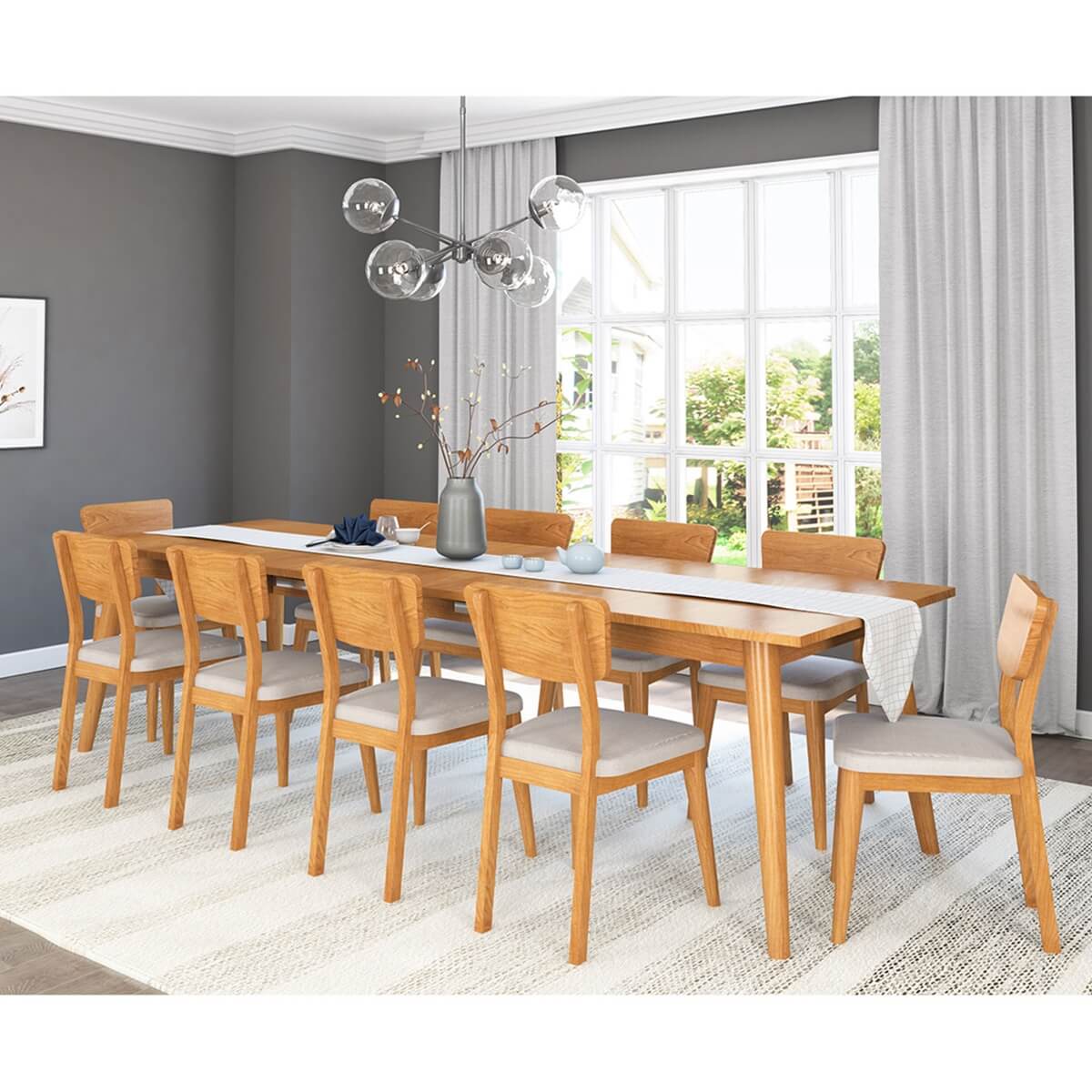 Cierra Solid Teak Wood Mid Century Extendable Dining Table Chair Set