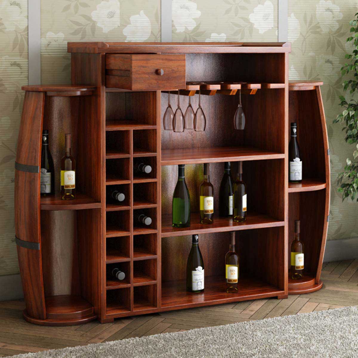Harrod Handcrafted Rustic Solid Wood Barrel Design Home Bar Cabinet