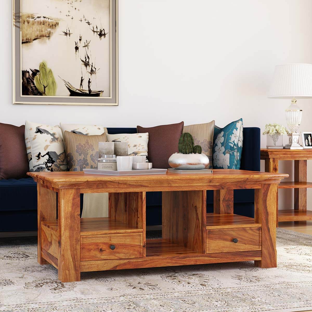 Priscus Midcentury Modern Style Solid Wood Rustic Coffee Table