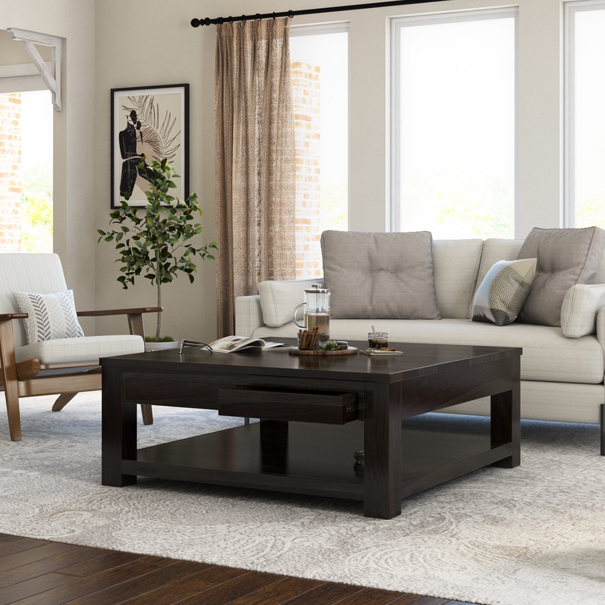 Glencoe Large Square Coffee Table Solid Wood Contemporary Style