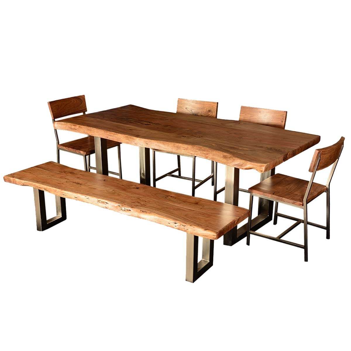 Farmhouse Rustic Solid Wood Live Edge Dining Table Chair Set For 6