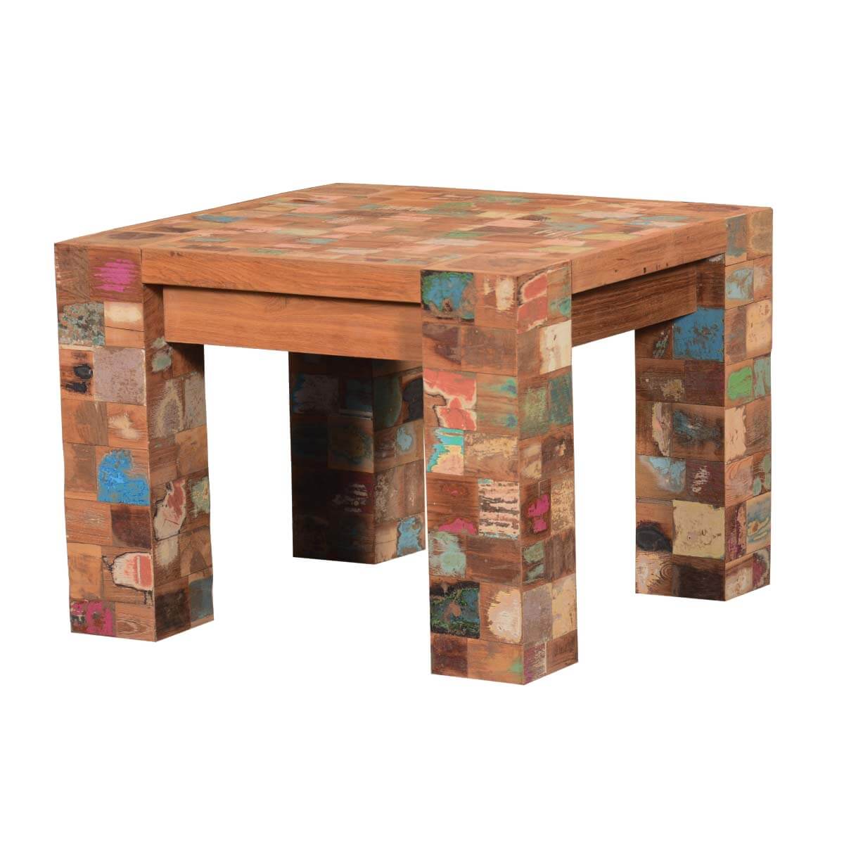 Speckled Mosaic Reclaimed Wood Modern Rustic Square End Table