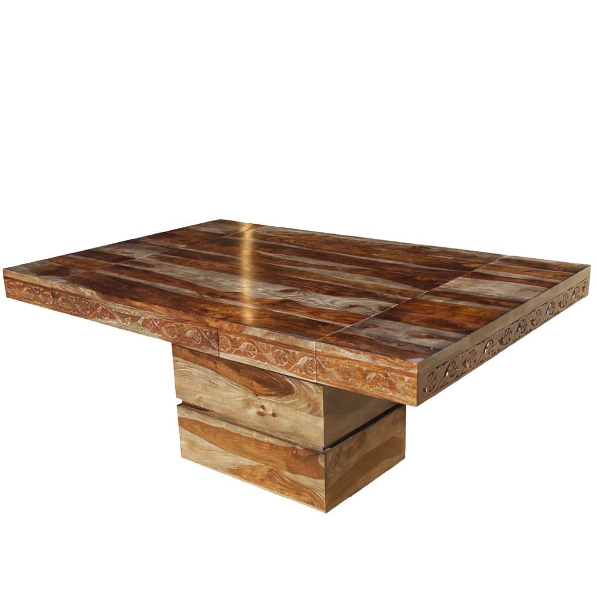 Modern Square Pedestal Solid Wood Dining Table W Extensions