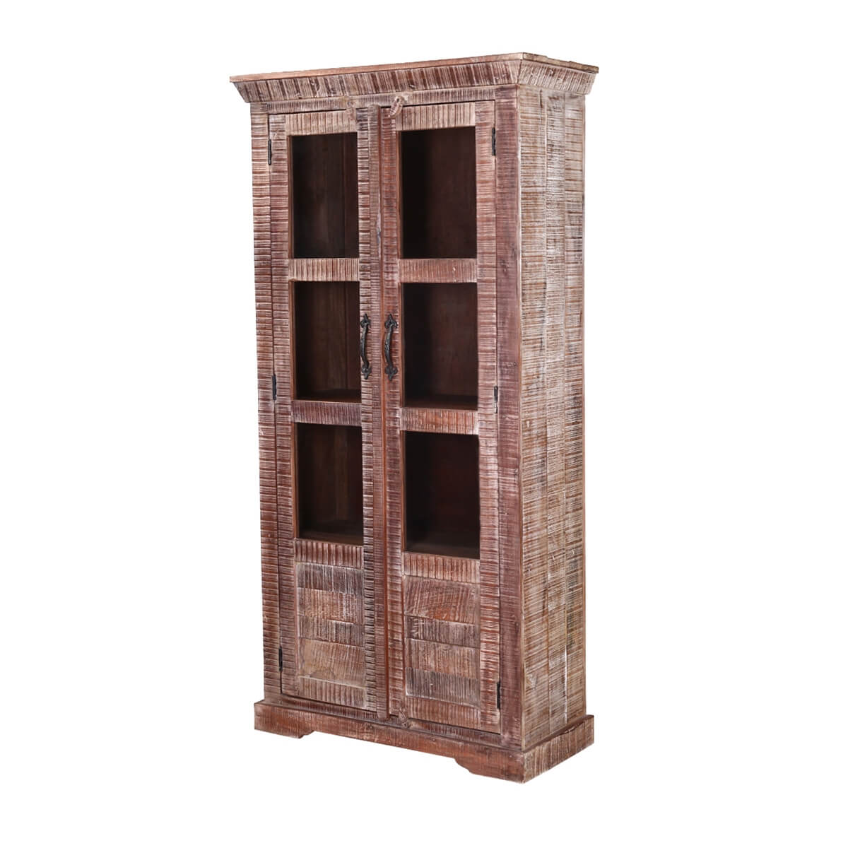 Modern Pioneer Mango Wood Double Door Display Cabinet