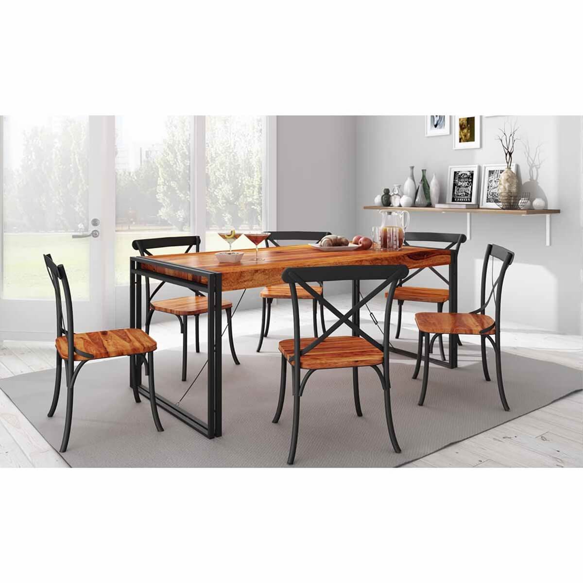 Texas Industrial Handmade Rustic Solid Wood Dining Table Chair Set