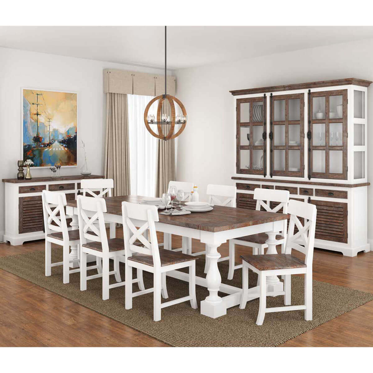 Danville Modern Teak And Mahogany Wood 11 Piece Dining Room Set