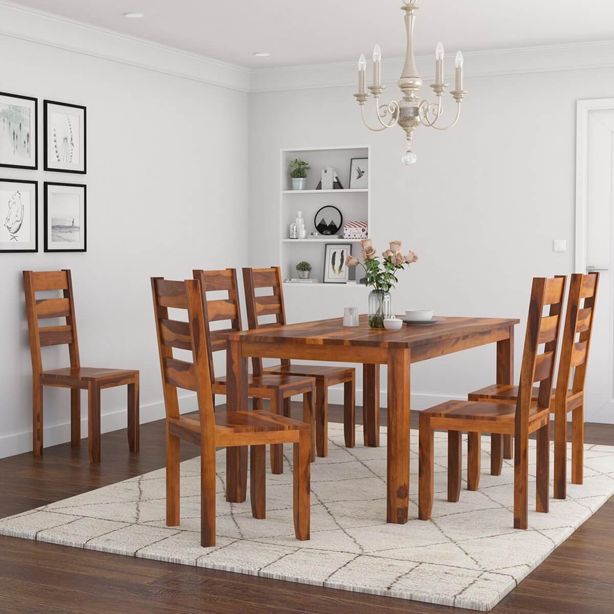 Cariboo Contemporary Rustic Solid Wood Dining Table And Chair Set