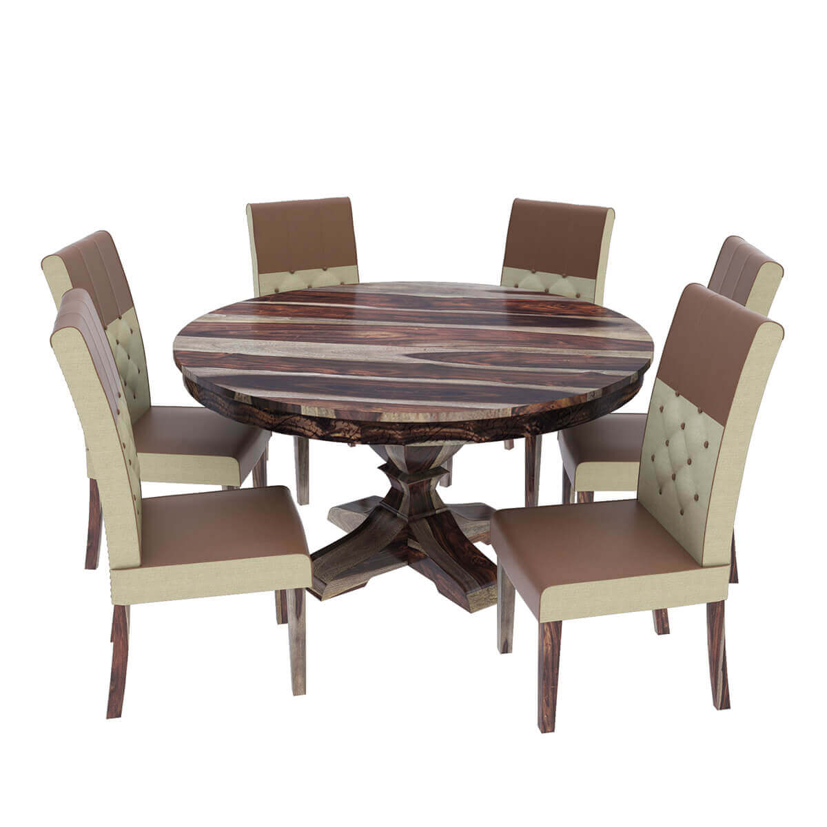 Hosford Handcrafted Solid Wood Round Dining Table And 6 Chairs Set