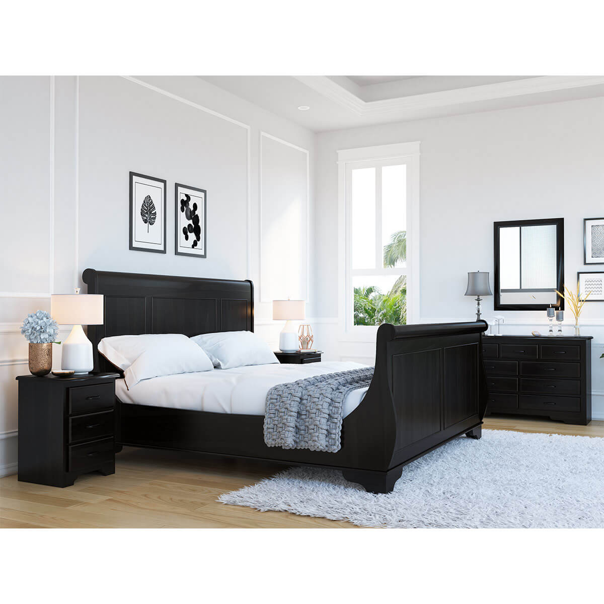 Majorca Contemporary 4 Piece Solid Wood Sleigh Bedroom Set