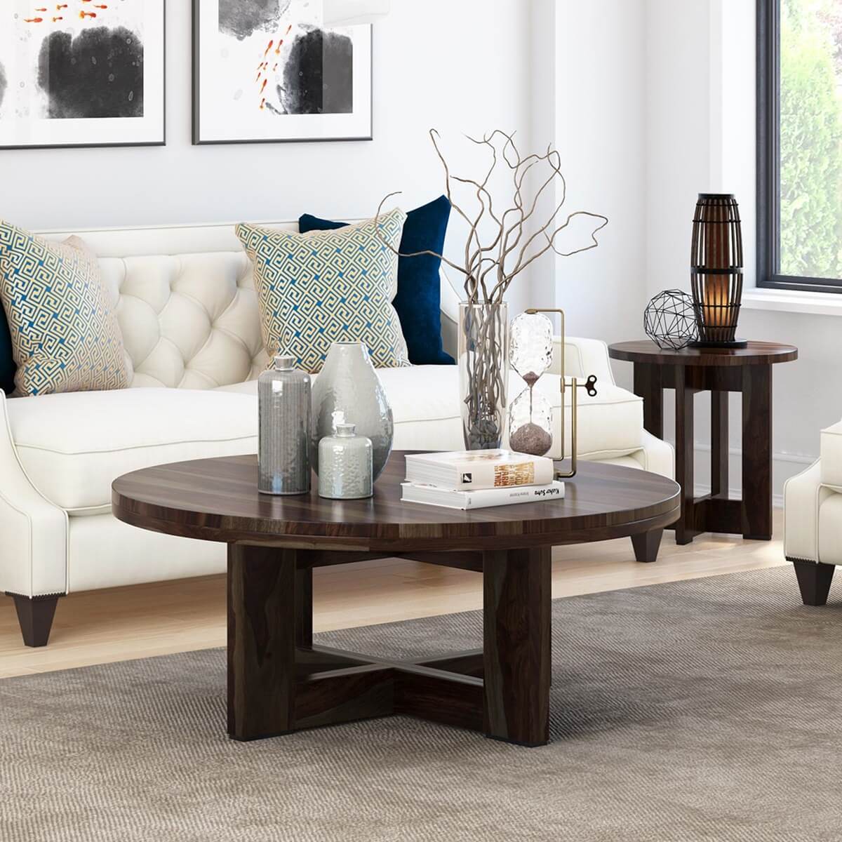Amargosa Contemporary Rustic Solid Wood Round Coffee Table
