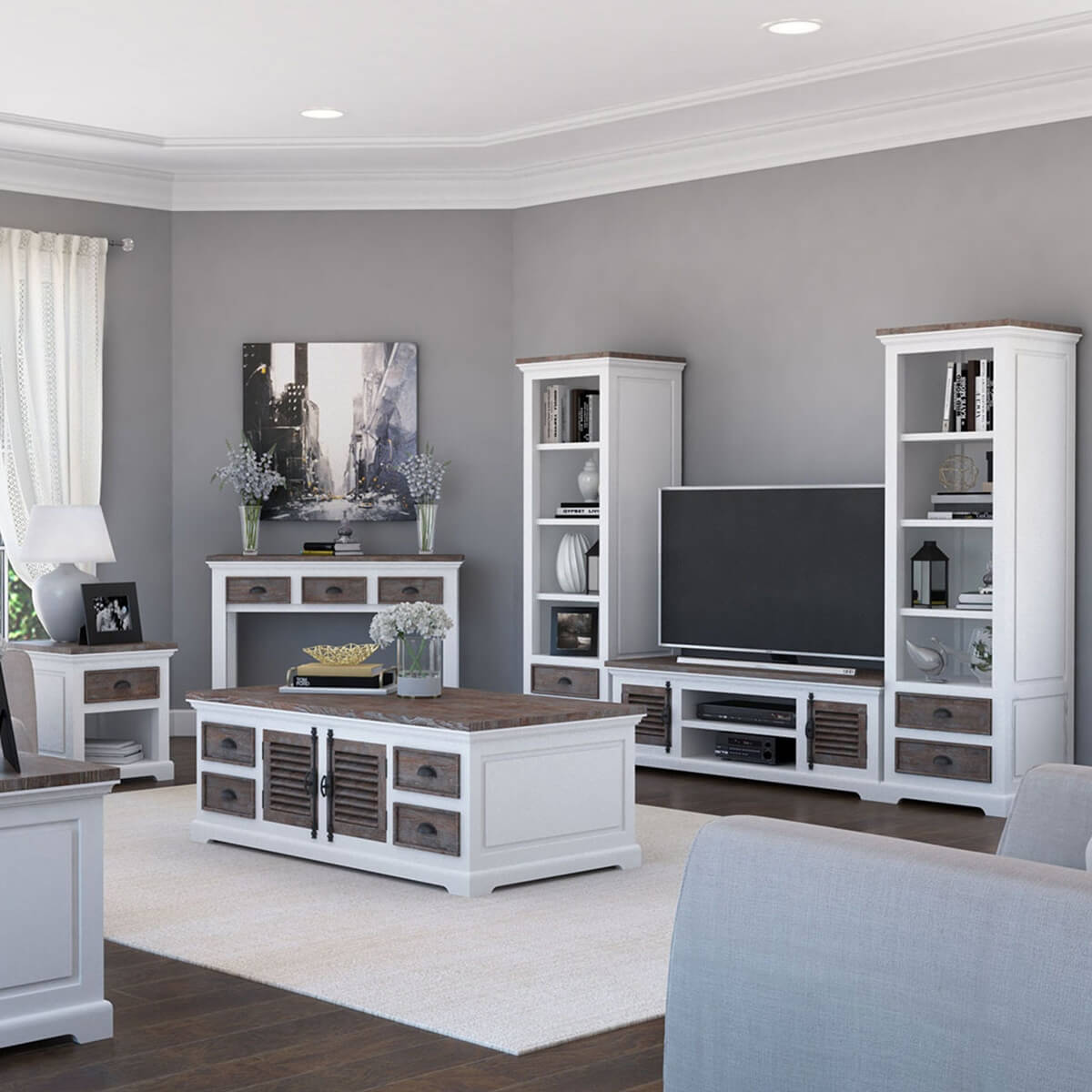 Danville Modern Teak And Solid Wood 7 Piece Living Room Set