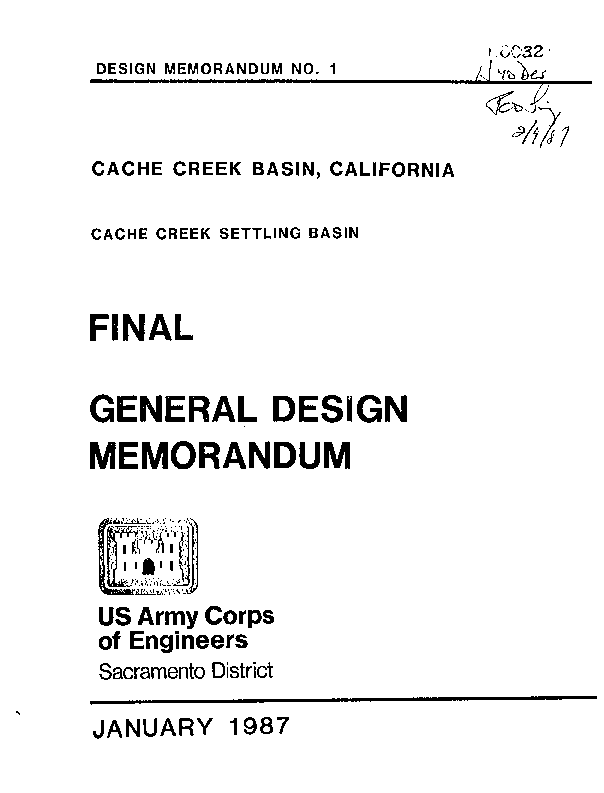 Calisphere Design Memorandum No 1 Cache Creek Basin