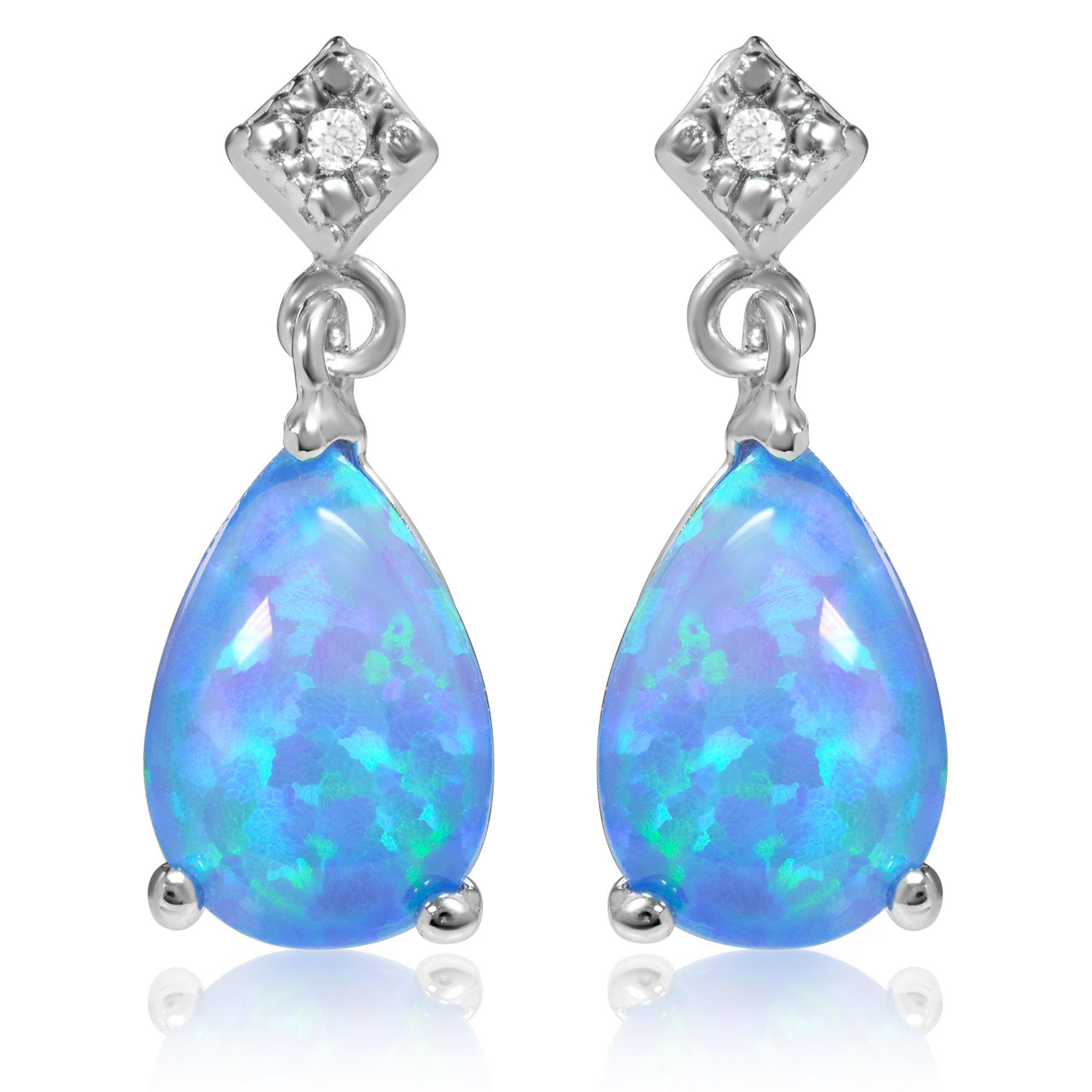 Sterling silver genuine blue opal pearshape drop earrings