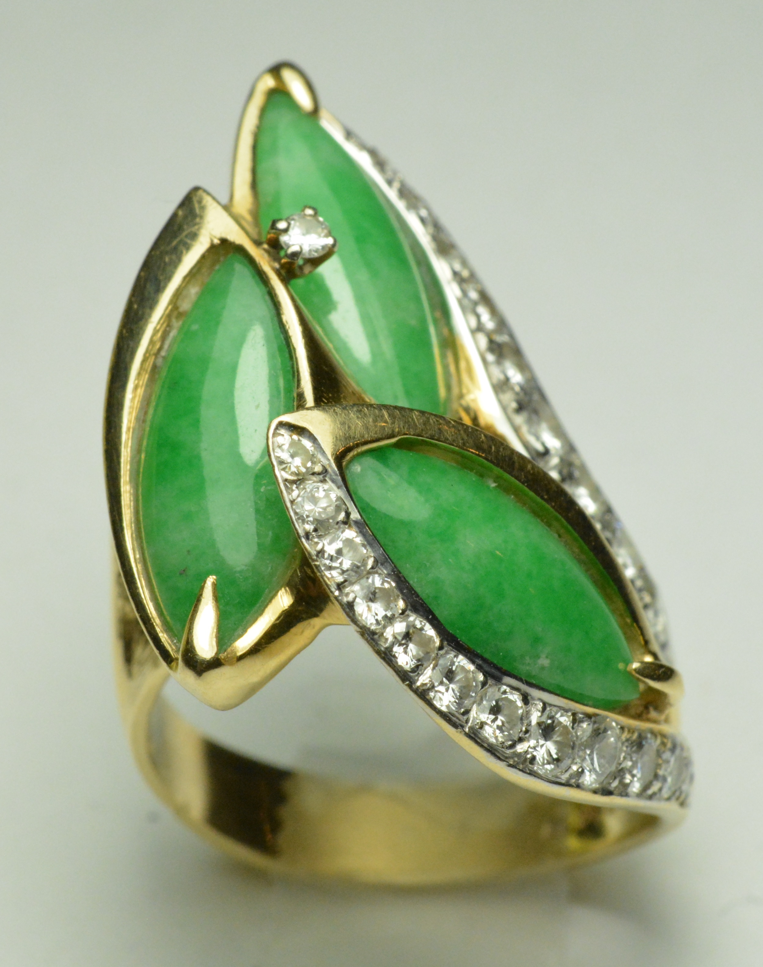 14k Yellow Gold Jade & Diamond Ring .80ct TDW F-G Color VS ...