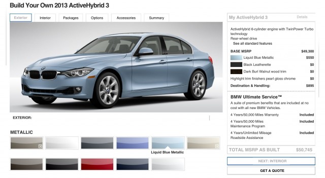 2013 bmw 3 series build your own: activehybrid and m sport