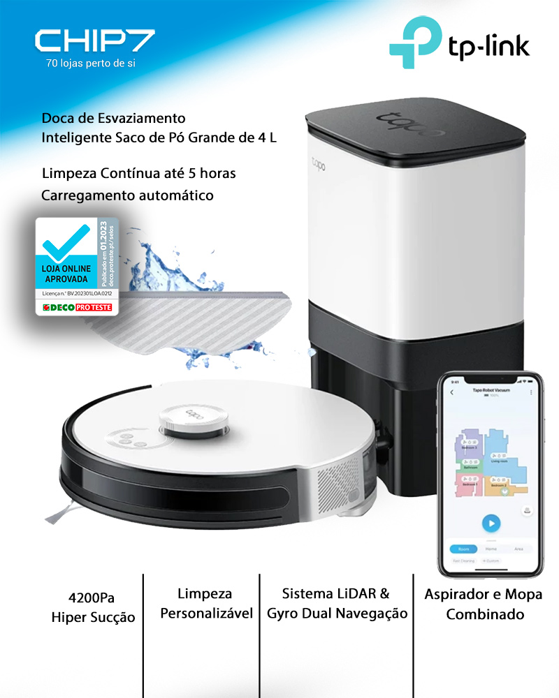 Aspirador Robô Tp-Link Tapo RV30 Plus 4200Pa 5000mAh BrancoPreto + Base Station | CHIP7