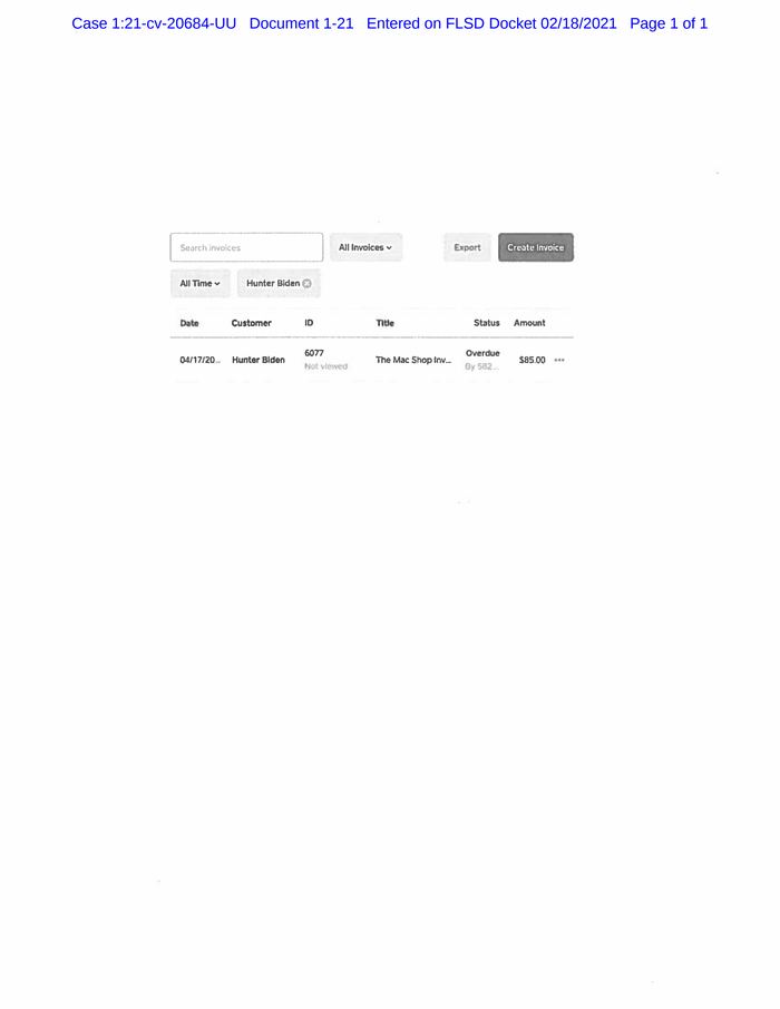 Page 1 of Hunter Biden Invoice