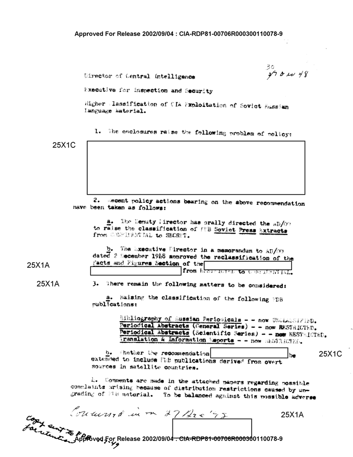 HIGHER CLASSIFICATION OF CIA EXPLOITATION OF SOVIET RUSSIAN LANGUAGE MATERIAL. - DocumentCloud