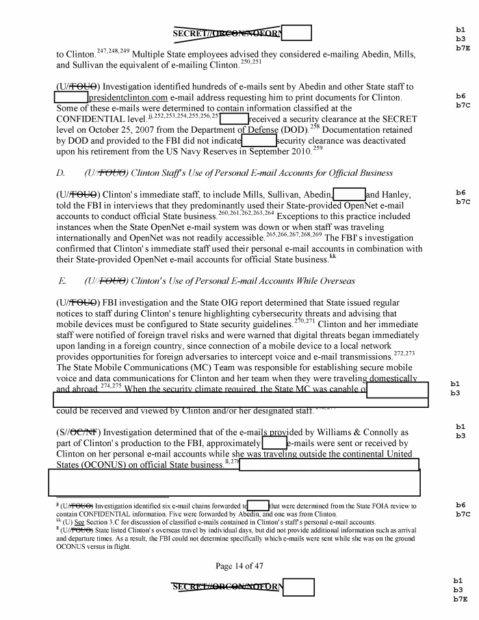 Page 14 of FBI documents from investigation into Hillary Clinton's private email server