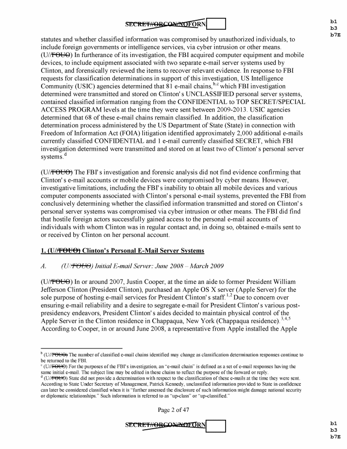 Page 2 of FBI documents from investigation into Hillary Clinton's private email server