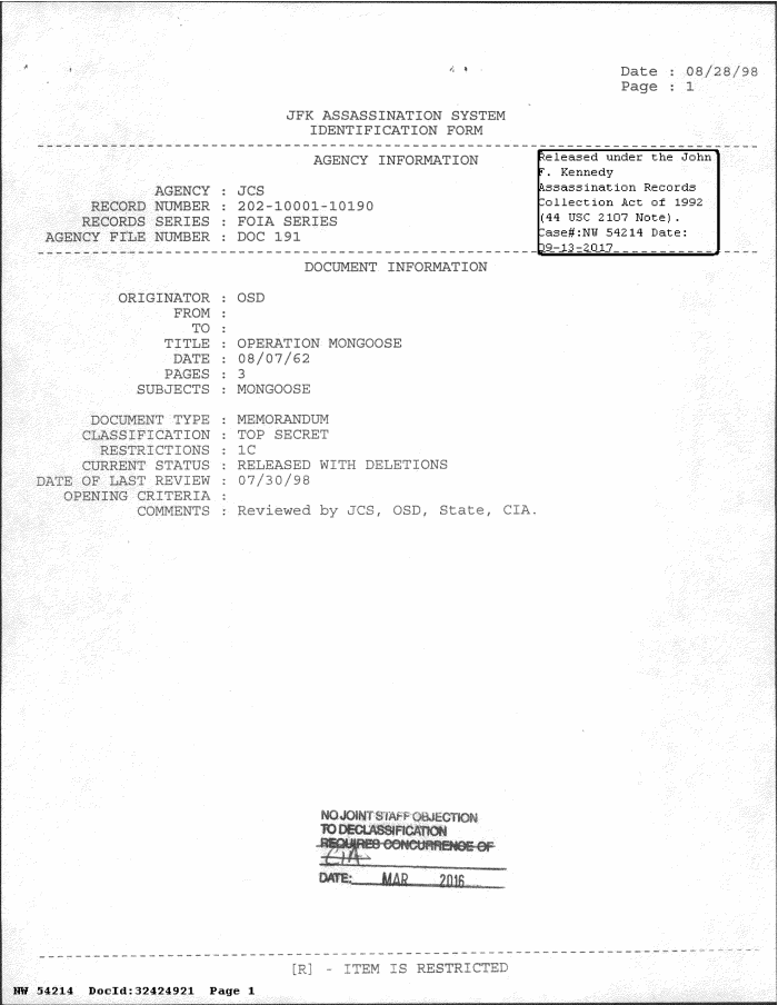 Page 1 of OPERATION MONGOOSE