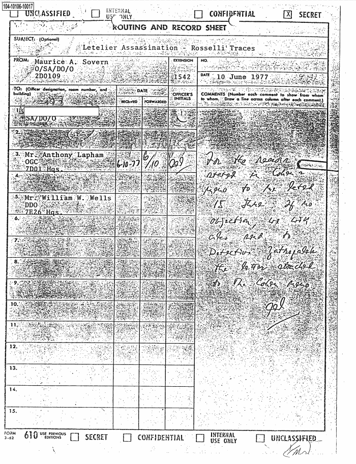 Page 1 of LETELIER ASSASSINATION - ROSSELLI TRACES