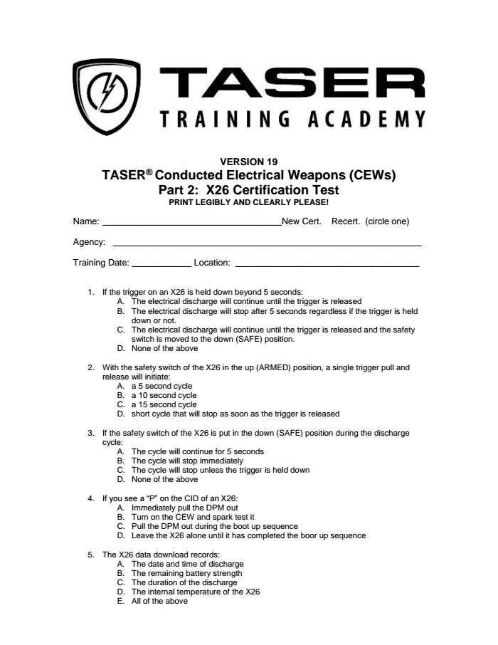 Taser Part 2 X26 Certification Test Documentcloud