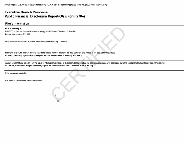 Page 1 of Fauci Disclosure