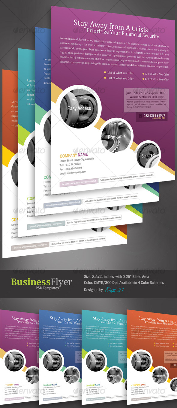 Business Flyer Template With 4 Color Schemes By Kinzi21 Graphicriver