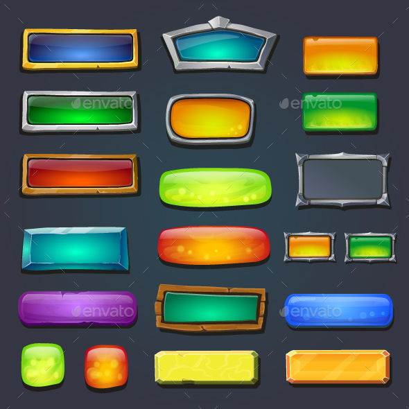 Buttons Set, Form Designed Game User Interface UI by
