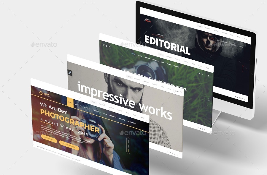 There are 3 screens, for desktop, . Free 3d Website Display Mockup Free Download Mockup