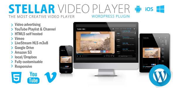 The playlists could be loaded from a very simple html markup , xml record , blended playlist (vimeo | vimeo pro | youtube | html5 movie / audio) , movie folder . Stellar Video Player - Wordpress plugin (Media) - Digit-All-Store