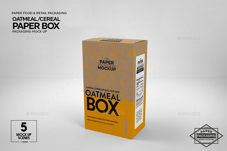 Oatmeal Box Packaging Mockup by incybautista GraphicRiver