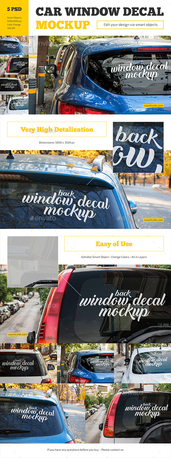 Download this premium psd file about window decal mockup on the back window of a white sedan car, and discover more than 21 million professional graphic . Car Window Decal Mockup Set By Country4k Graphicriver
