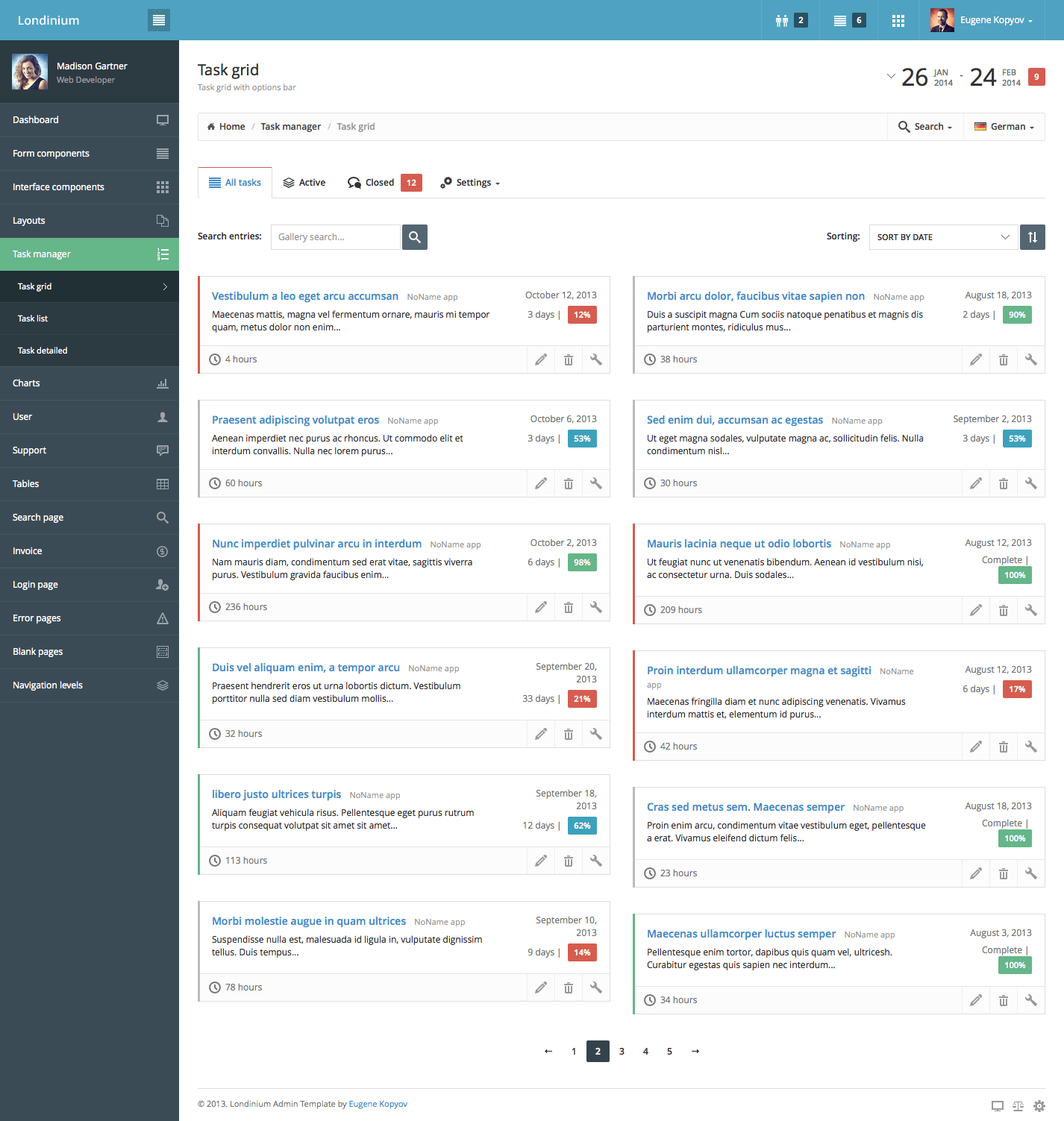 Londinium Responsive Bootstrap 3 Admin Template By Kopyov Themeforest