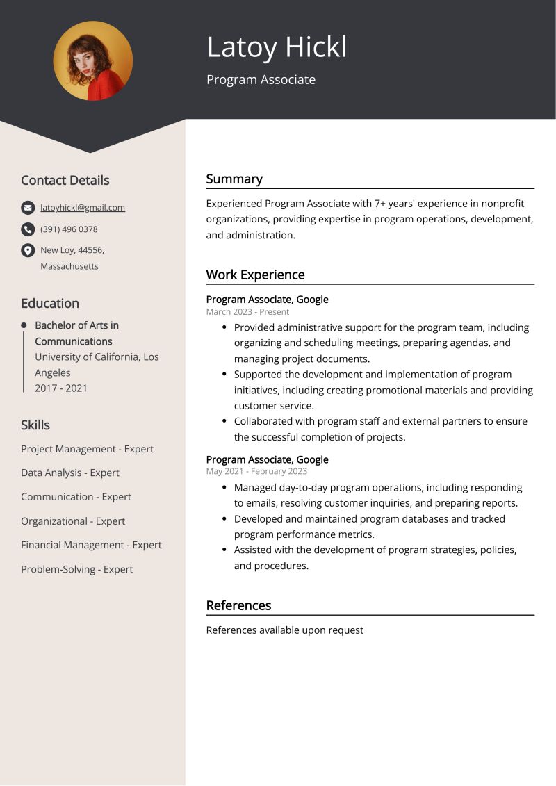 Program Associate Cv Example For 2025 Examples Free Templates - Premium Sunset Art Gallery - Retina
