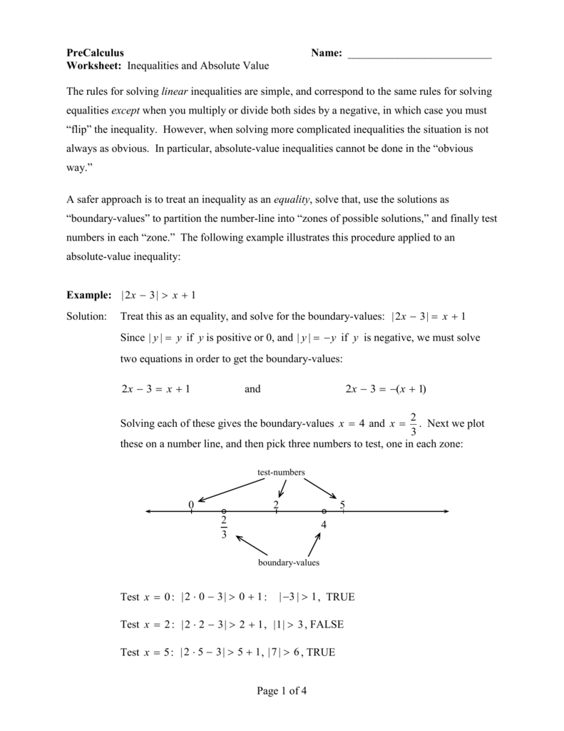 Worksheet: inequalities and absolute value