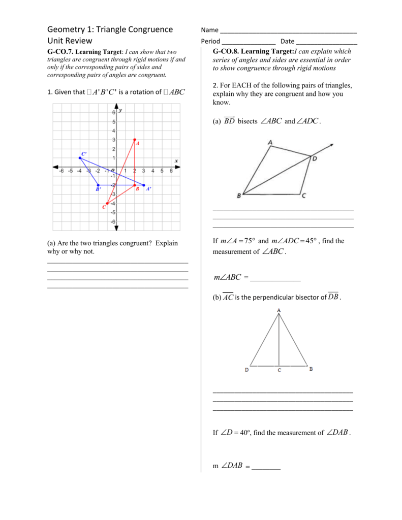 Unit 6 triangle congruence target 61: Unit 3 Triangles Review Geometry