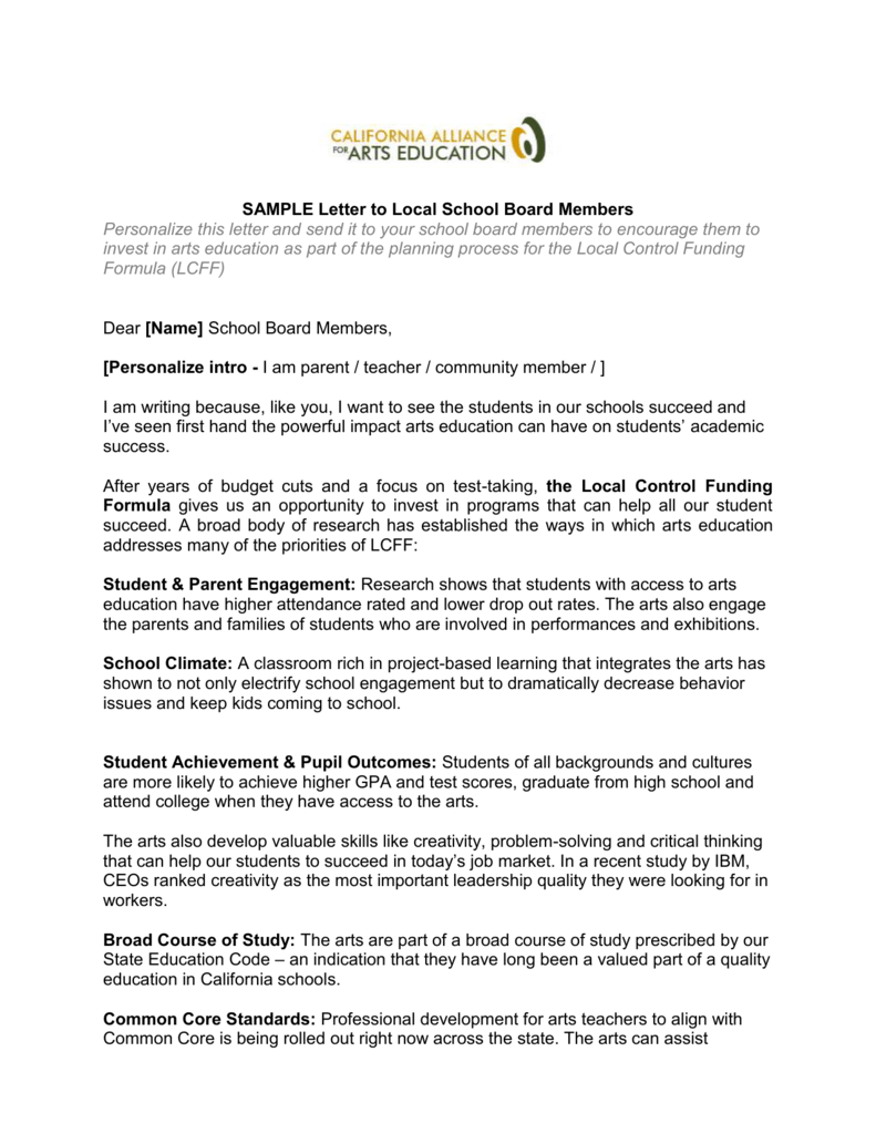 Sample Letter To Local School Board Members Personalize This