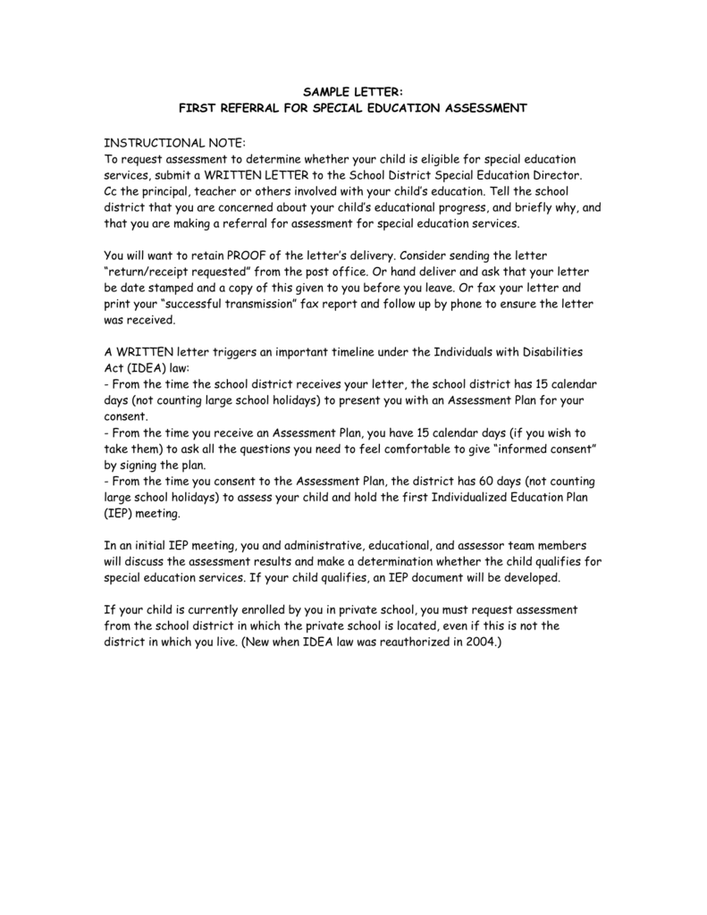 Sample Letter Request For Assessment
