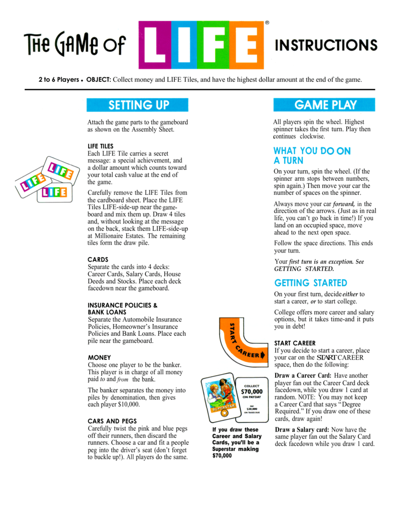 Printable game of life board game template