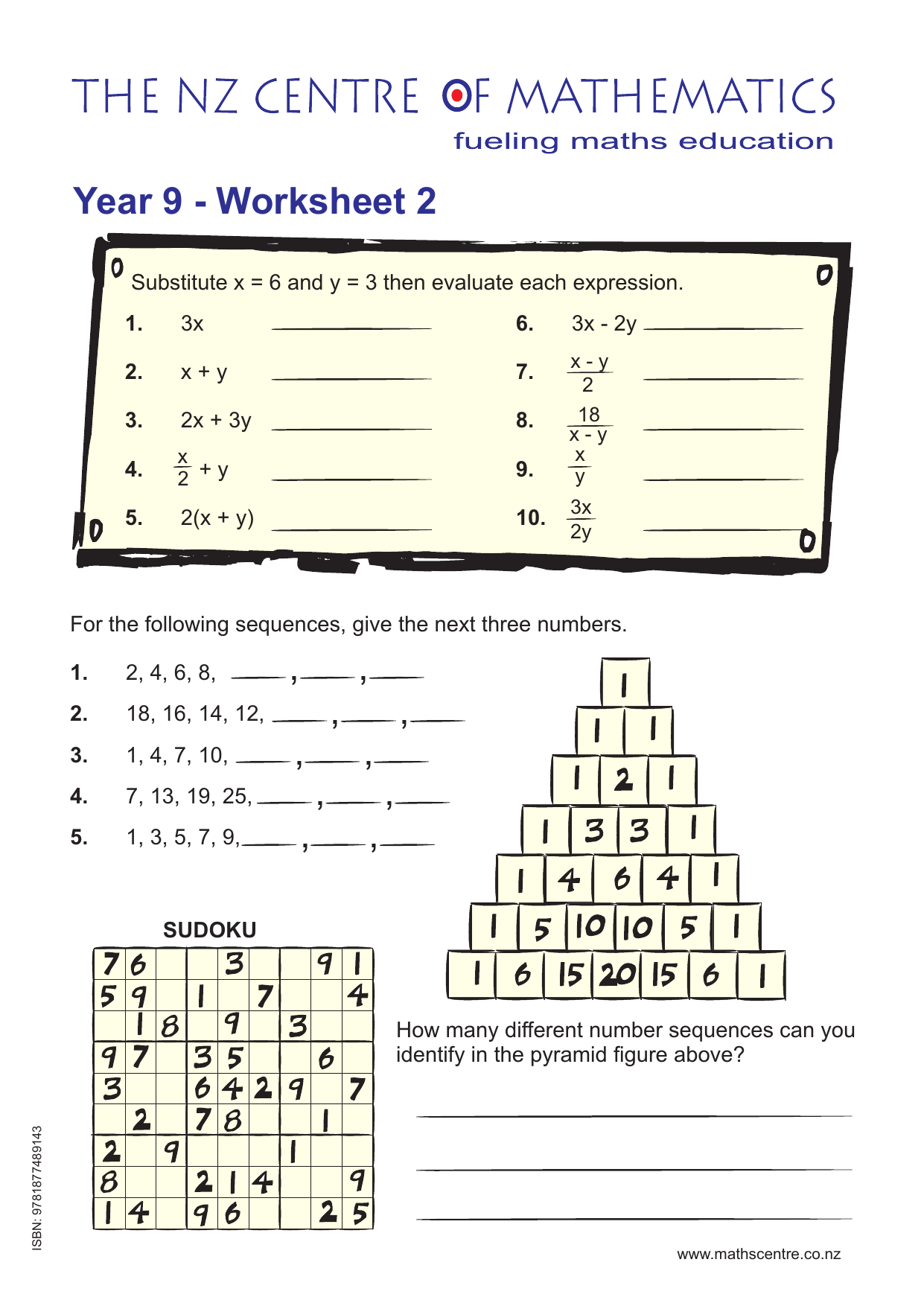 Fluency includes readily counting number in sequences forwards and backwards, locating numbers on a line and naming the days of the week; Year 9 Sheet 2 1