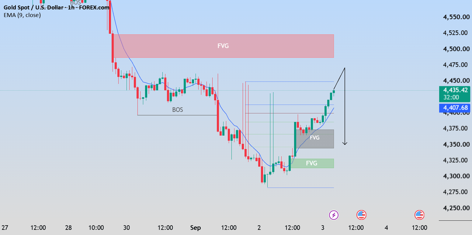 XAUUSD 1H — Bullish Recovery Into Resistance