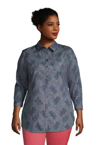 womens plus size no iron 34 sleeve tunic top lands end on women's no iron tunic shirts