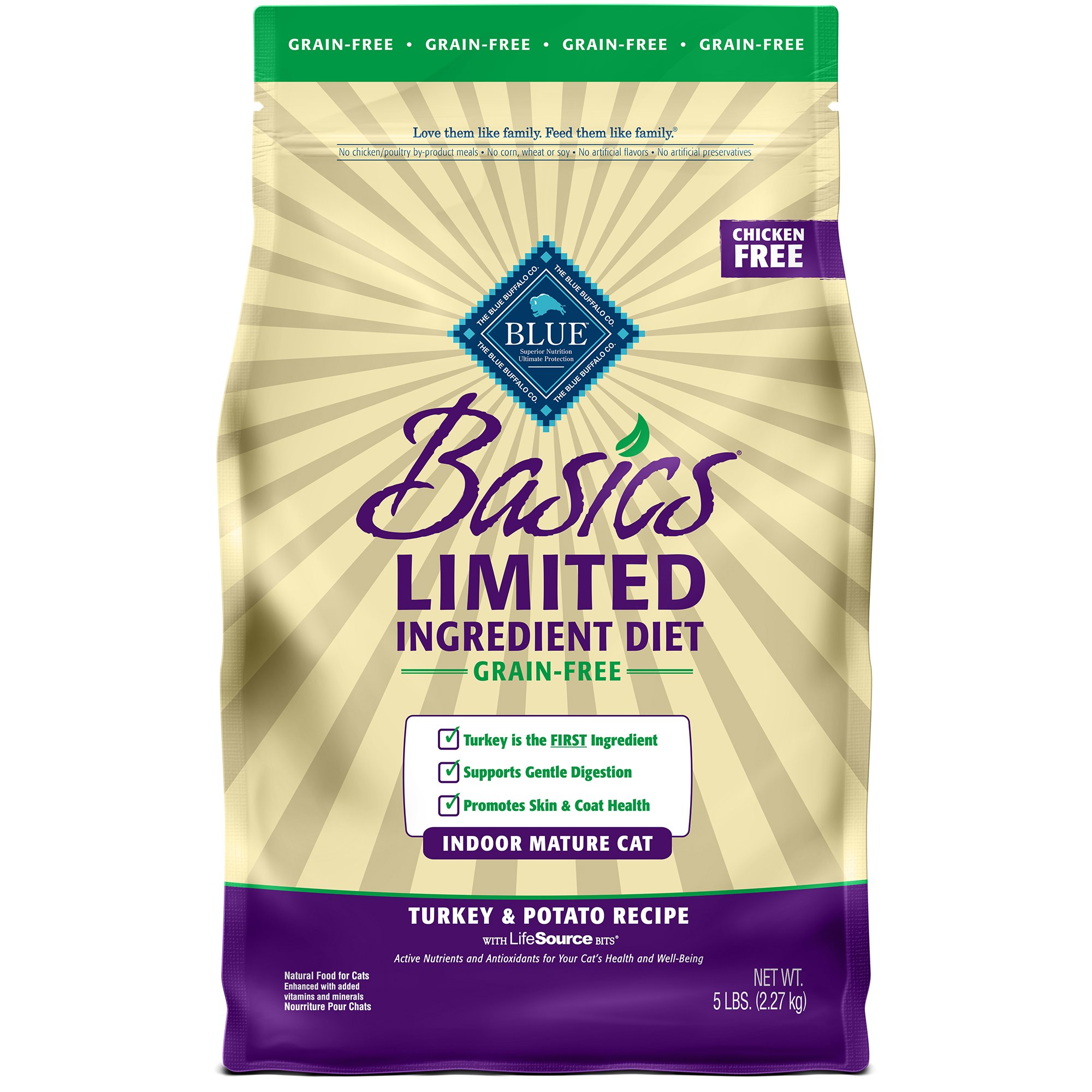 Blue buffalo basics limited ingredient grain free turkey & potato indoor mature cat food