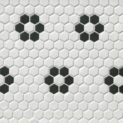 Black and white mosaic bathroom floor tiles