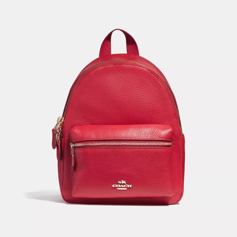 Coach F38263 Mini Charlie Backpack In Pebble Leather Light Gold True Red Coach Handbags