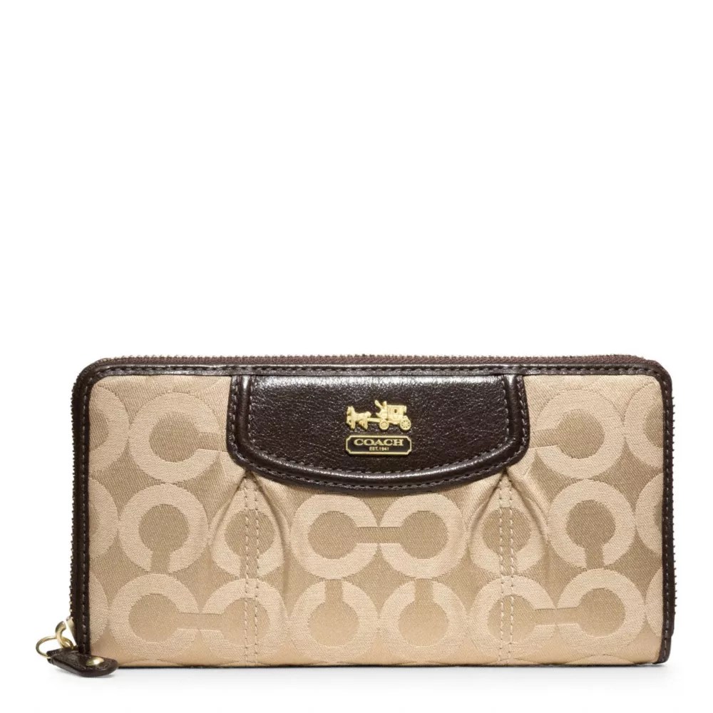 Shop coach madison double zip wallet in signature fabric online at macys.com. Coach F46641 Madison Op Art Sateen Accordion Zip Wallet Brass Khaki Mahogany Coach Wallets Wristlets