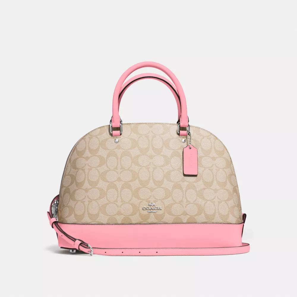 Printed with our signature, this durable umbrella is finished with a wrist strap in coach leather. Coach F58287 Sierra Satchel In Signature Silver Light Khaki Blush Coach Handbags