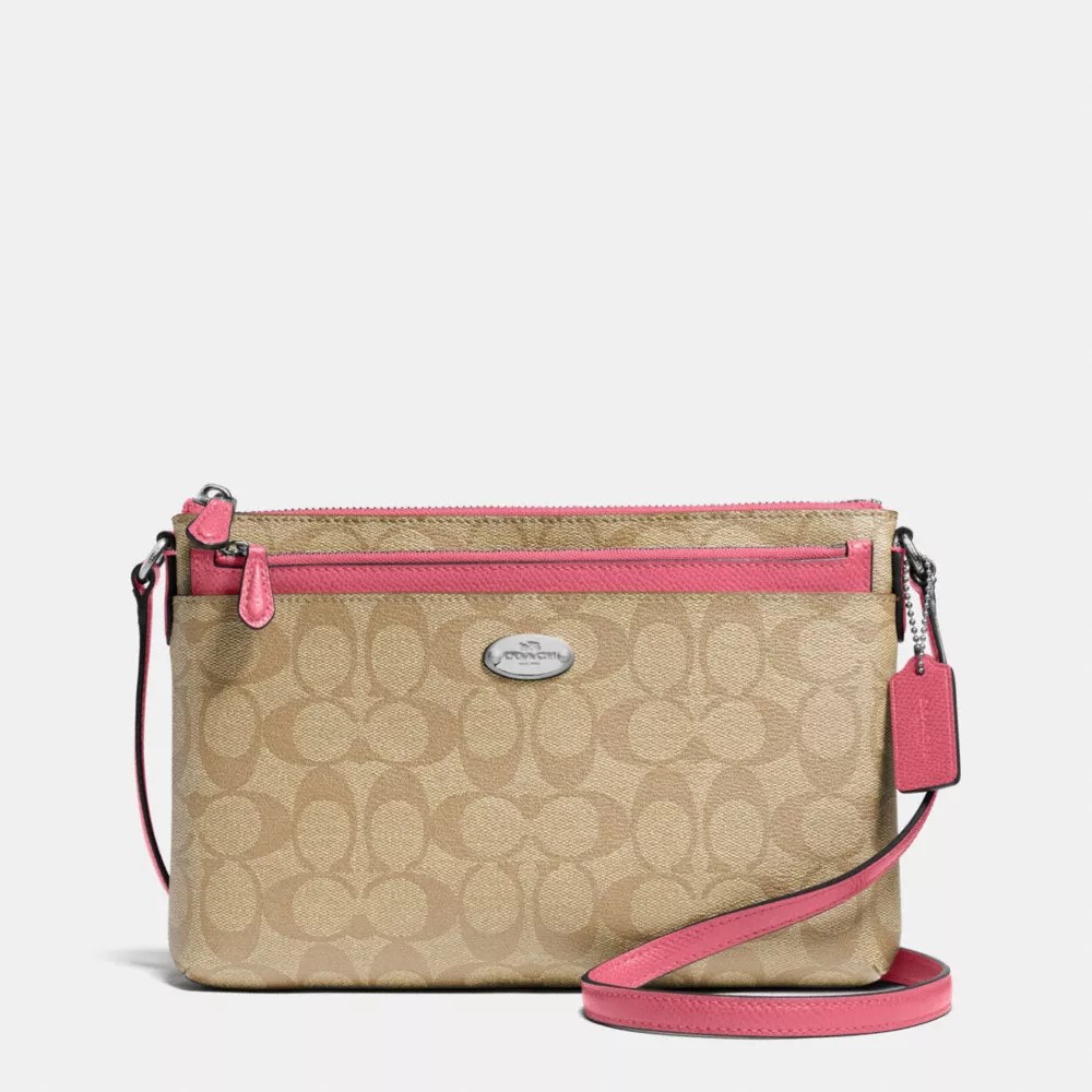 Find many great new & used options and get the best deals for coach signature east west pop crossbody f58316 imaa8 at the best online prices at ebay! Coach F58316 East West Crossbody With Pop Up Pouch In Signature Silver Light Khaki Strawberry Coach Handbags
